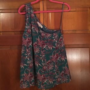 LOFT Teal Multi Print One Shoulder Top