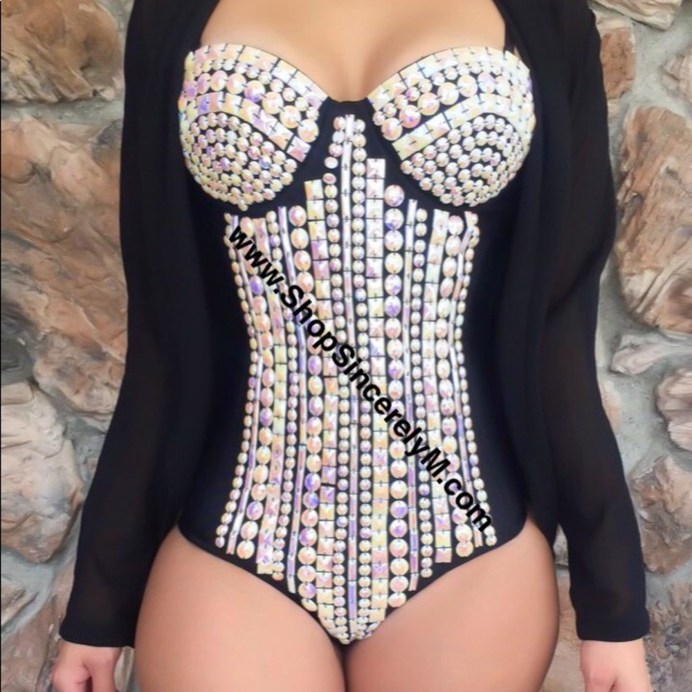 White Rhinestone BodySuit