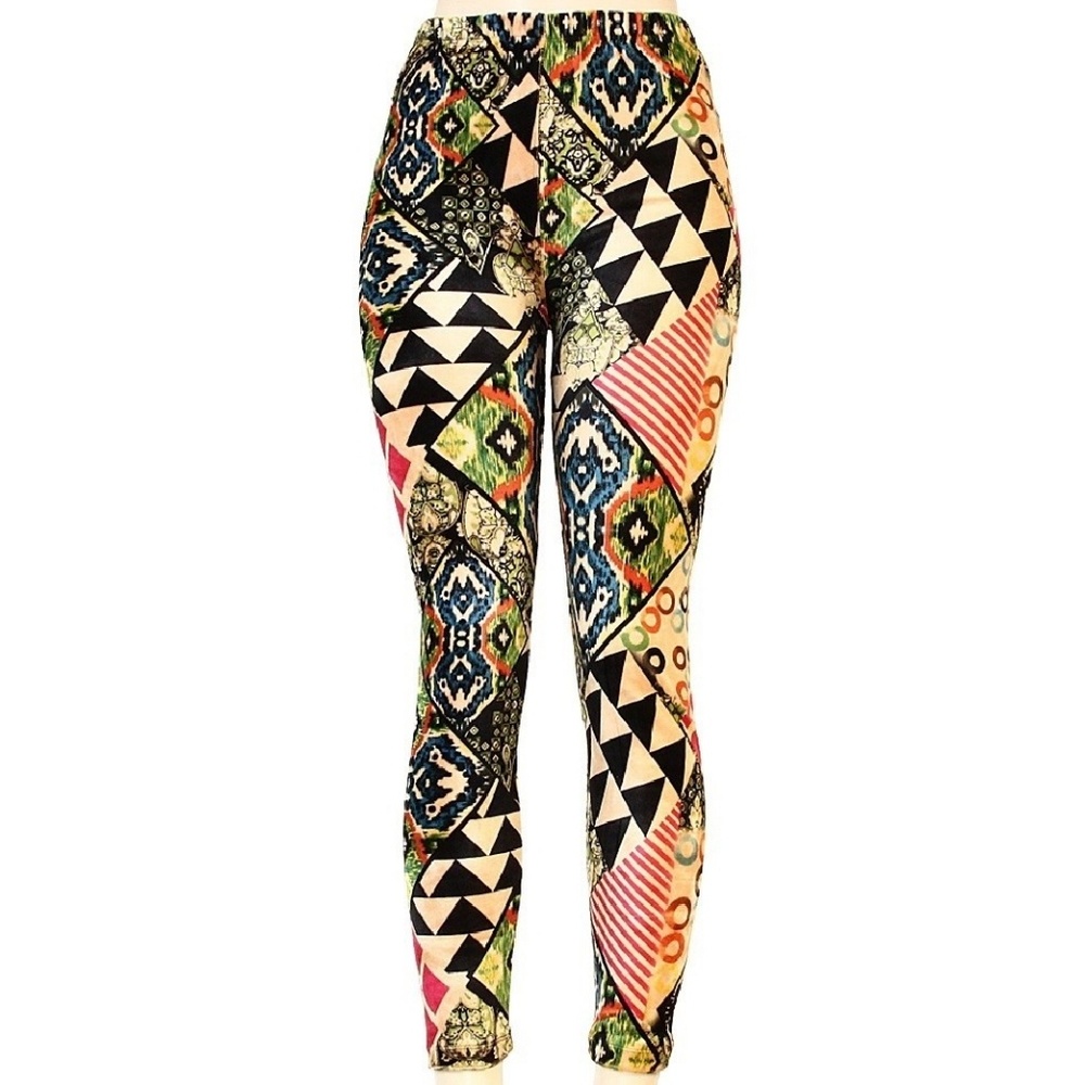 Printed Velvet Leggings Gold Red Black Blue Green