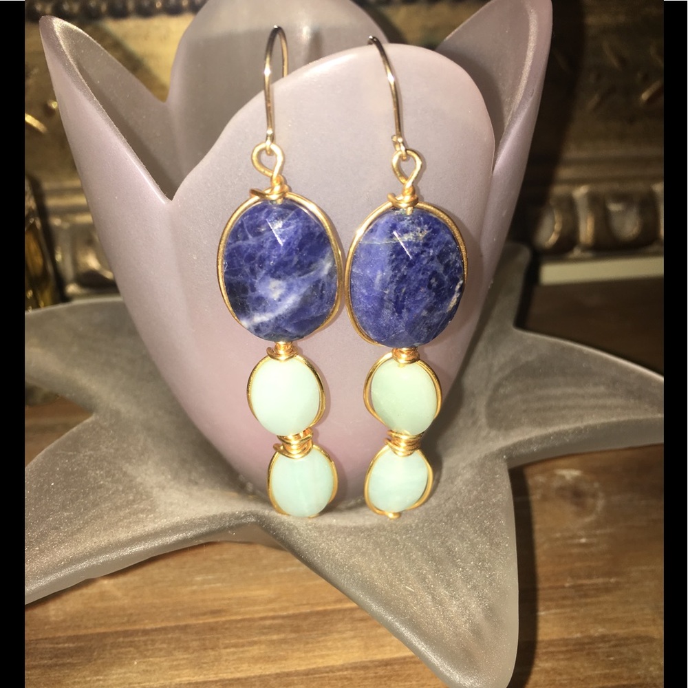 Sarah Briggs 3 Stone Wire gemstone Earrings
