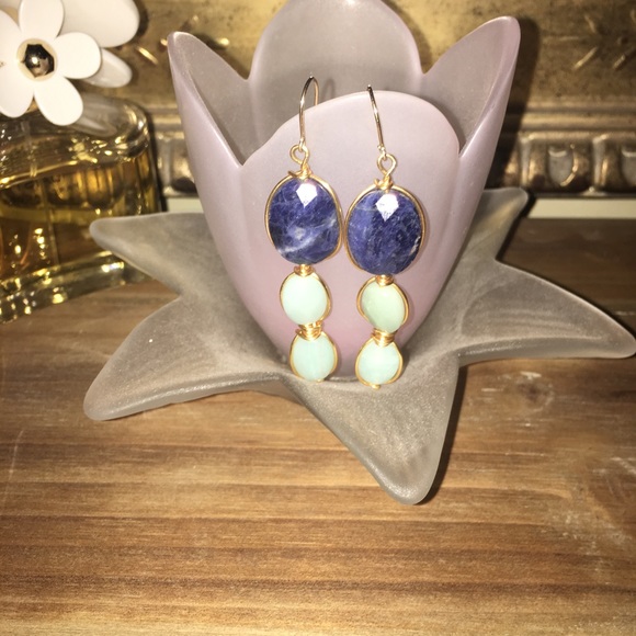 Sarah Briggs 3 Stone Wire gemstone Earrings - Picture 2 of 5