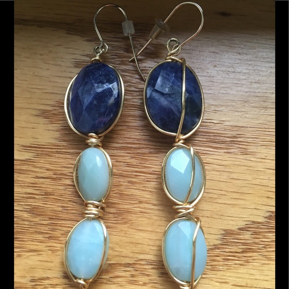 Sarah Briggs 3 Stone Wire gemstone Earrings - Picture 3 of 5