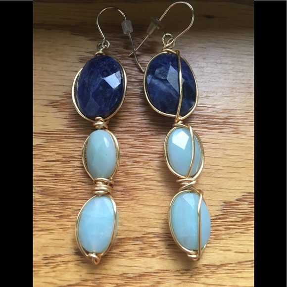 Sarah Briggs 3 Stone Wire gemstone Earrings - Picture 4 of 5