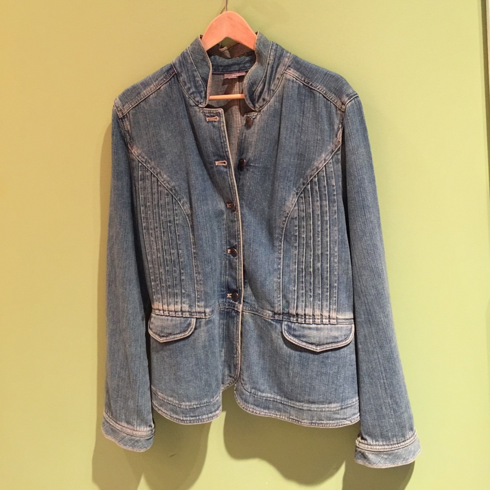 J.Jill denim jacket with peplum and pin tucking.