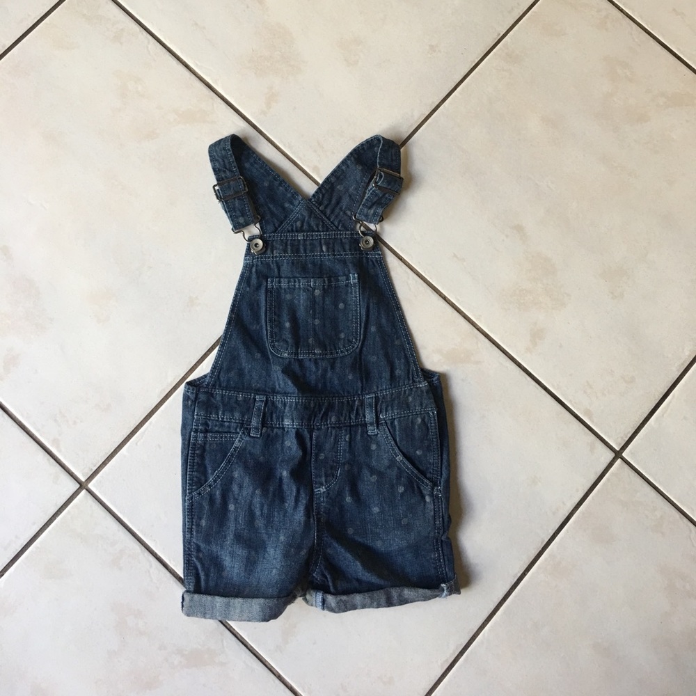 Polka dot denim overalls