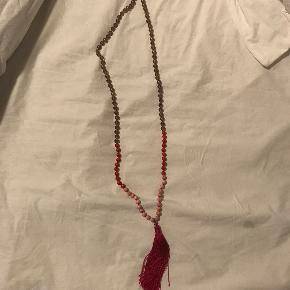 Beaded tassel necklace pink ombré