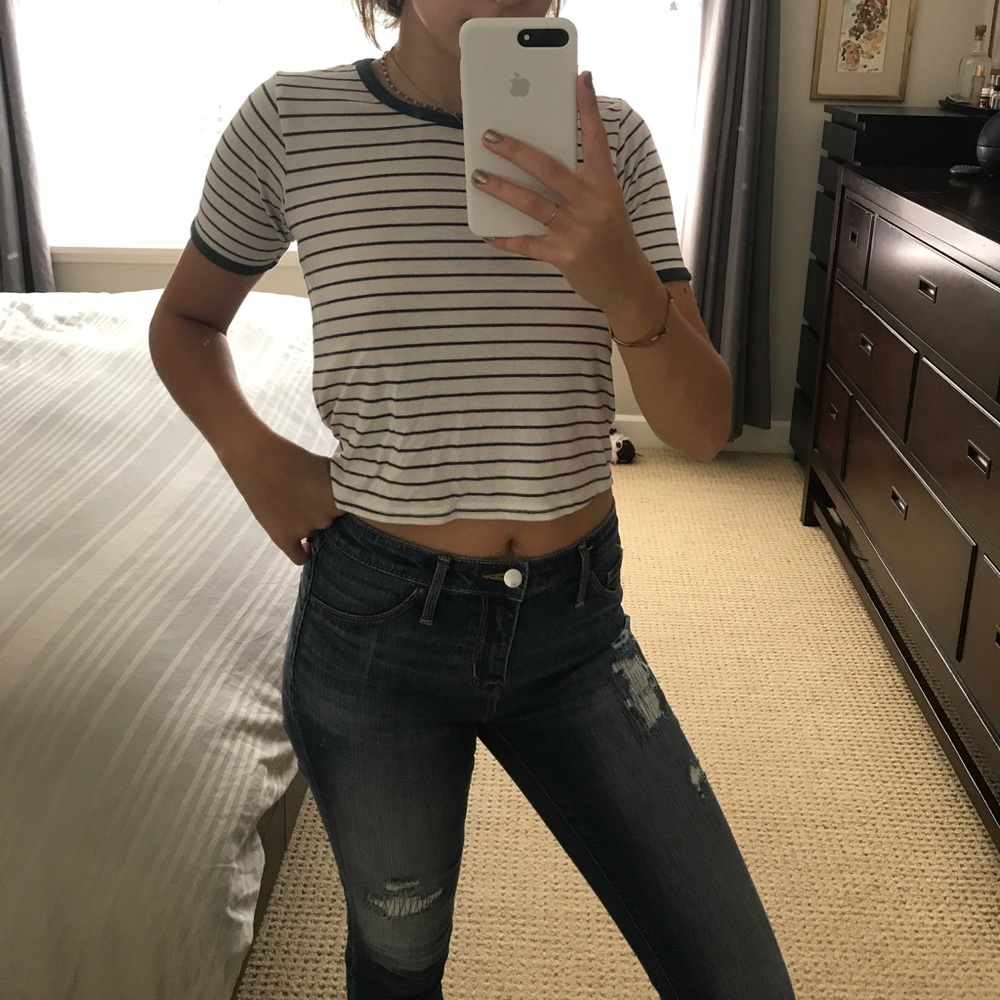 Topshop cropped striped ringer tee
