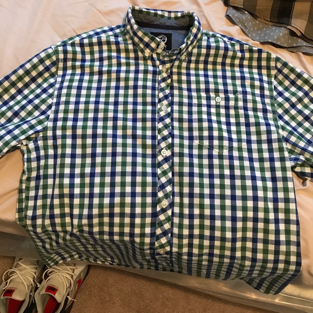 Green an blue Plaid long sleeve polo