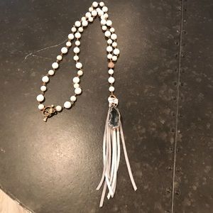 White Beaded Tassel Necklace
