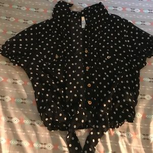 Black polkadot crop blouse