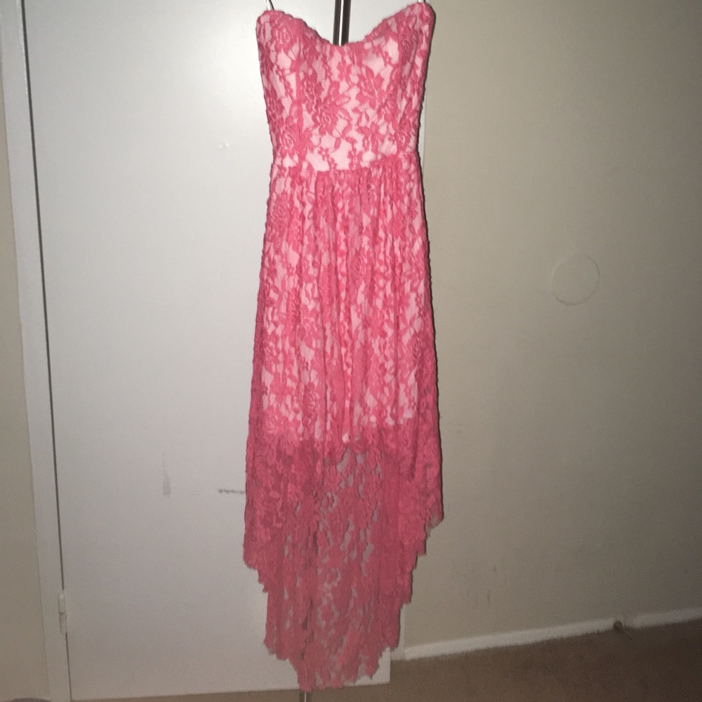 Pink high low lace dress