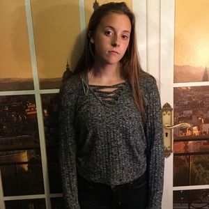 Lace up crop top shirt