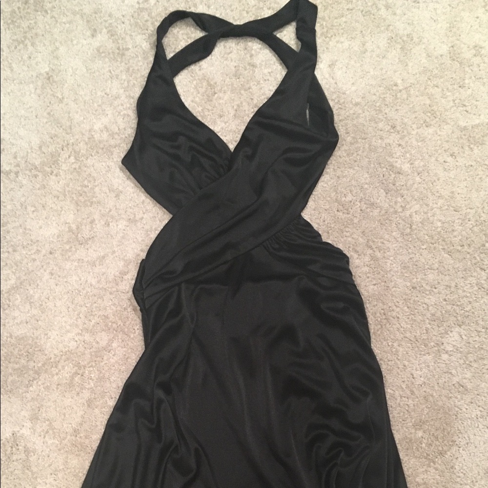 Venus black halter satin dress
