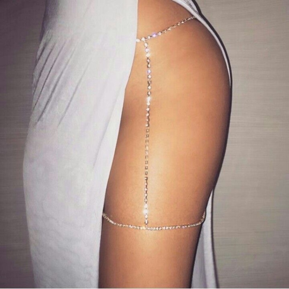 Chain Garter (Rhinestones) (Silver) - Picture 3 of 4