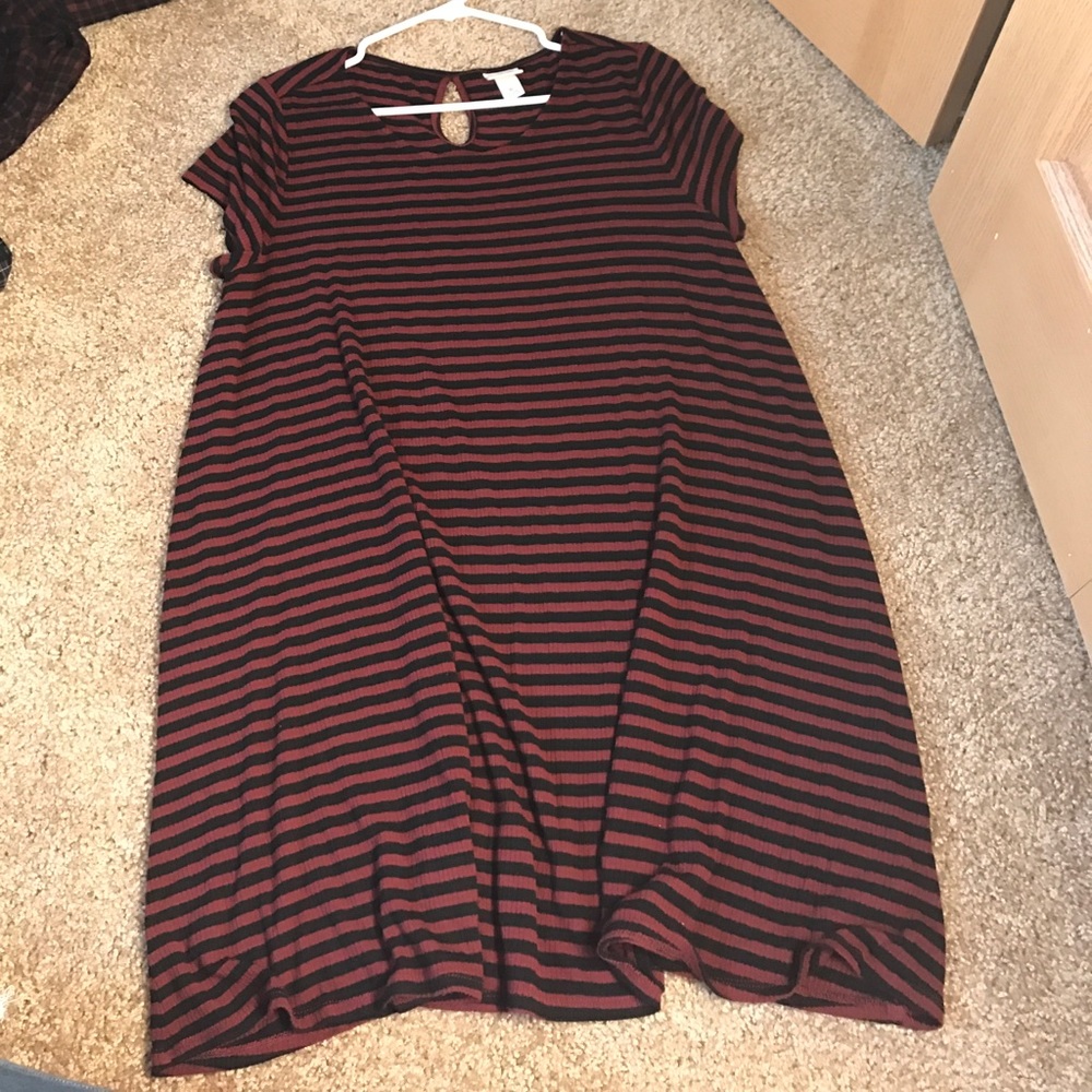 Maroon and Black striped Skater dress