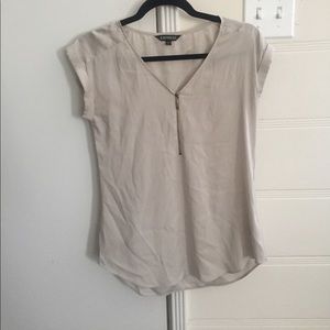 Express nude cuffed front zipper blouse