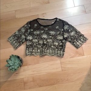 Embroidered mesh crop top