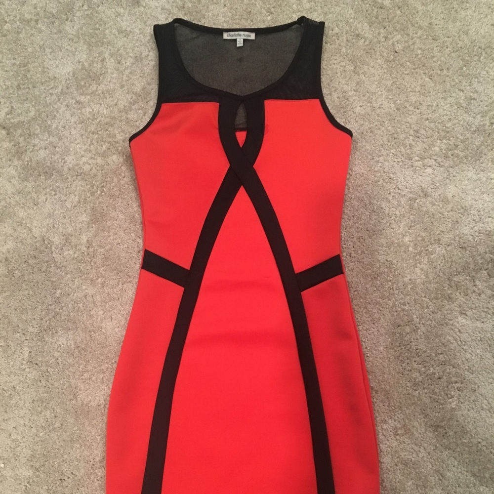 Charlotte Russe fitted coral dress. Mesh back