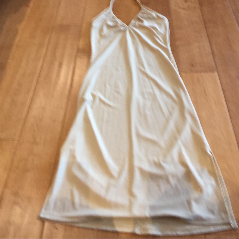 Polyester dress beige color, sparkle gold