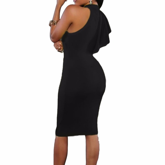 Black One Shoulder Ruffle Sleeve Midi Dress - Picture 5 of 5