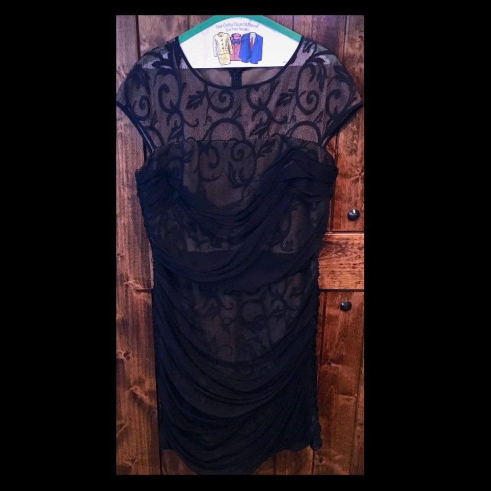 Tadashi Shoji Size 16 Nude&Black Lace Sheer Dress