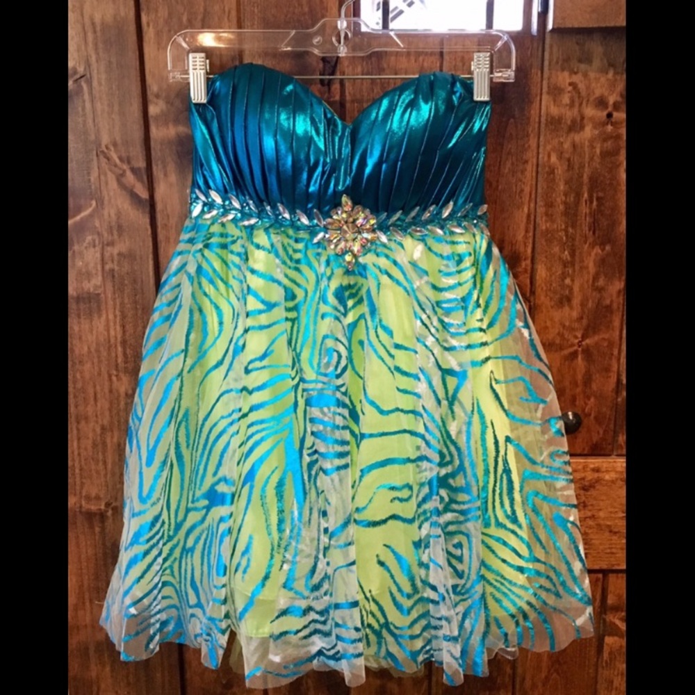 Fun Electric Green & Blue Dress By Hannah S