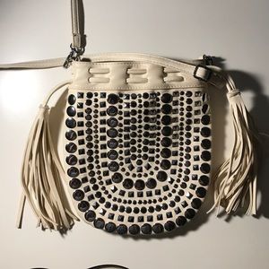 White leather tassel cross body