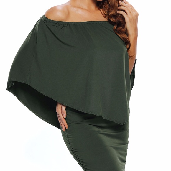 Multiple Layered Army Green Mini Dress - Picture 5 of 7