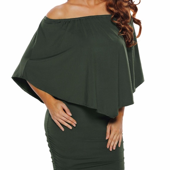 Multiple Layered Army Green Mini Dress - Picture 3 of 7