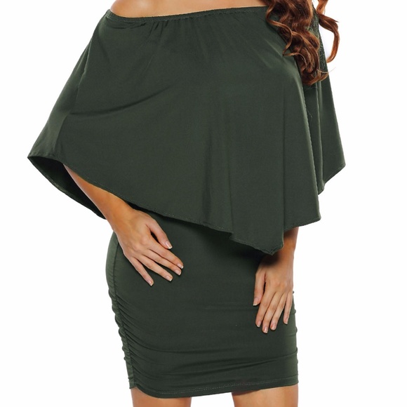 Multiple Layered Army Green Mini Dress - Picture 4 of 7