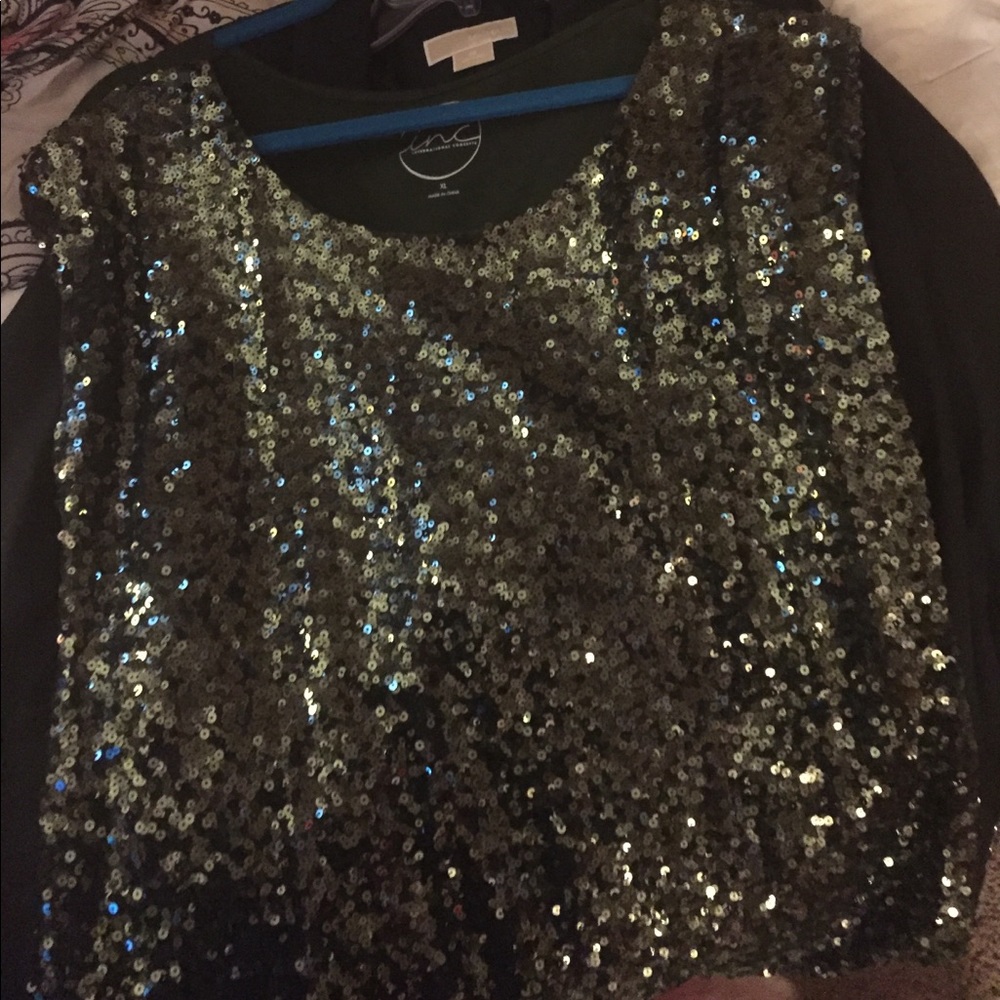 INC green sequined top