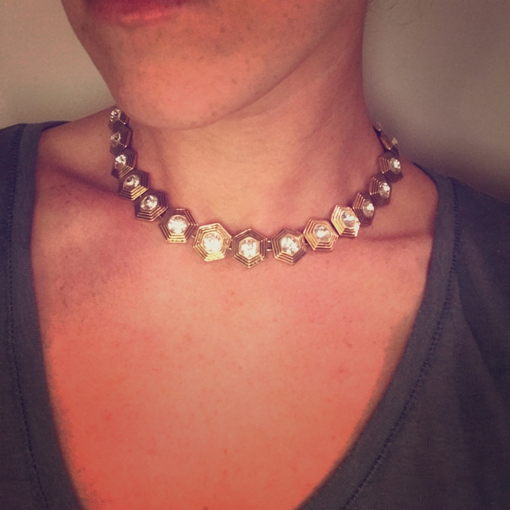 J.Crew gold and rhinestone hexagon choker