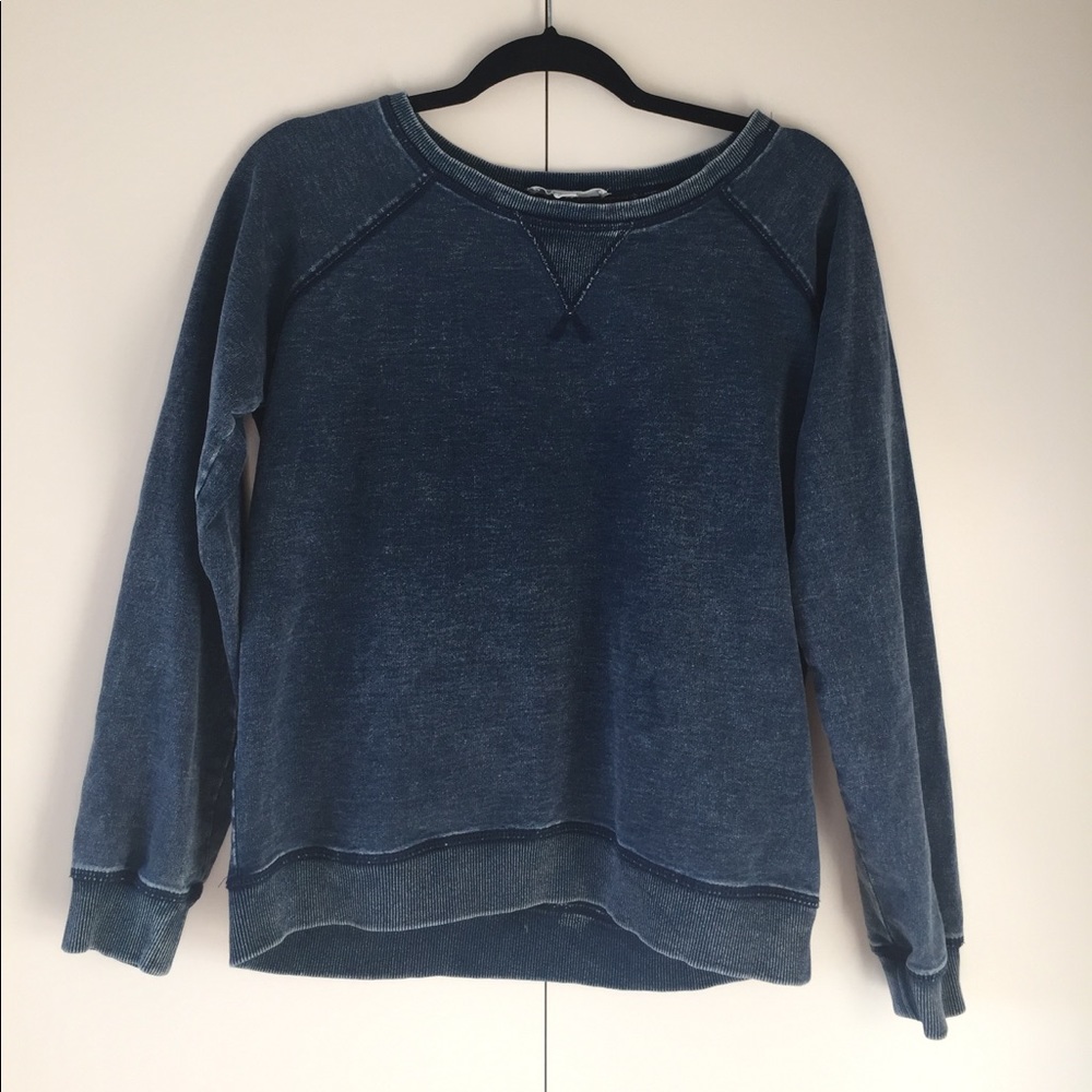Blue faux denim crew neck