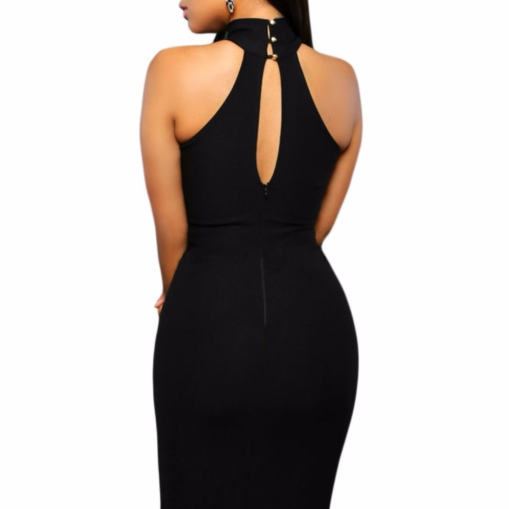 Black Mock Neck Sheer Dress - Picture 5 of 6