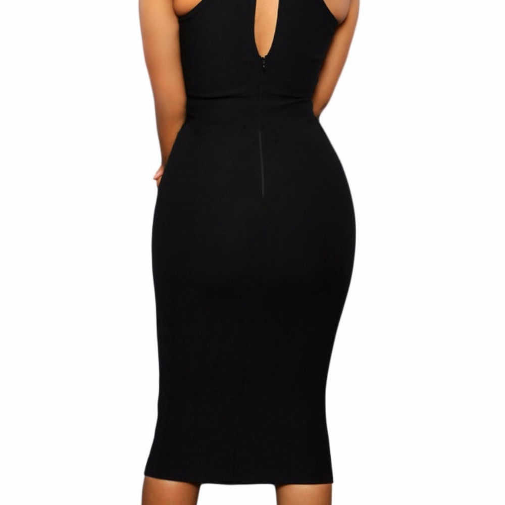 Black Mock Neck Sheer Dress - Picture 6 of 6