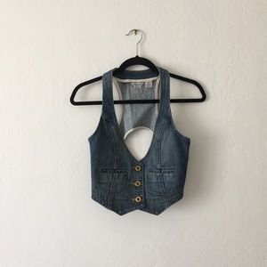 Guess - Cropped denim cutout back vest, S