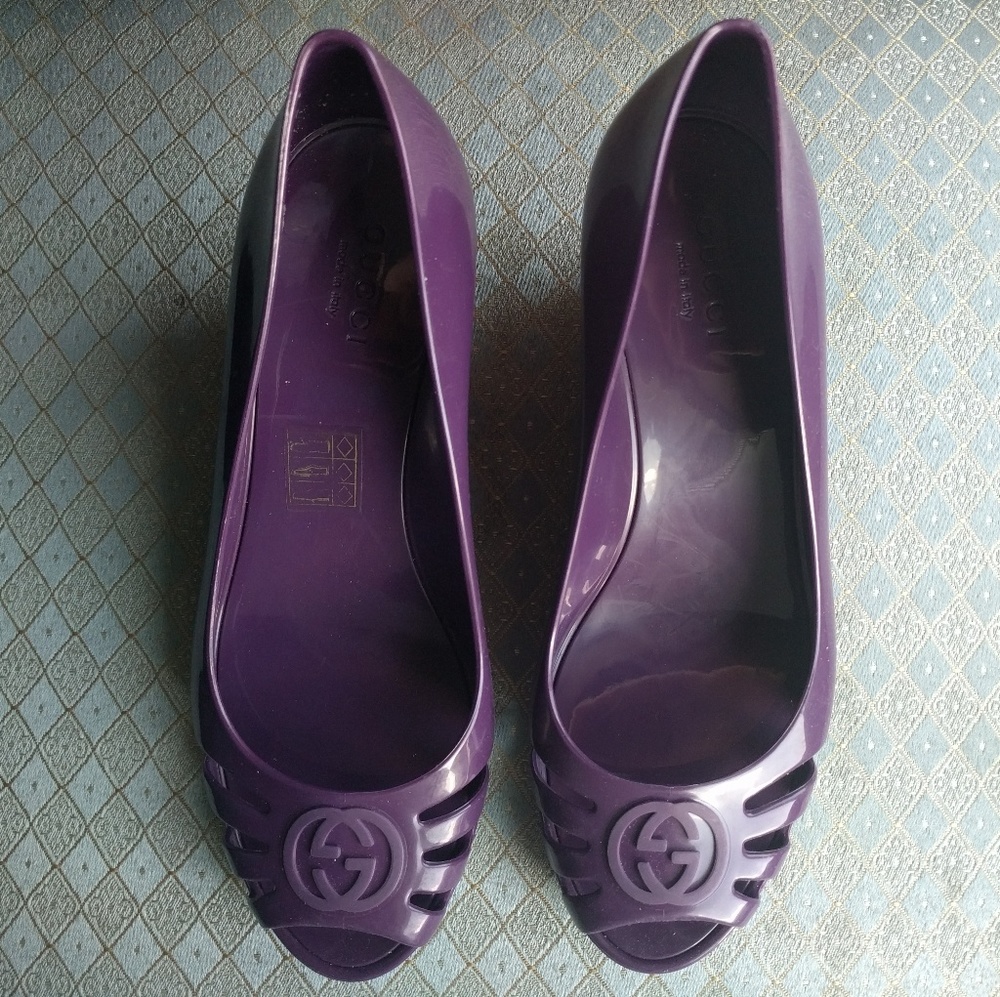 Gucci Violet Marola Peep Toe Jelly Wedge