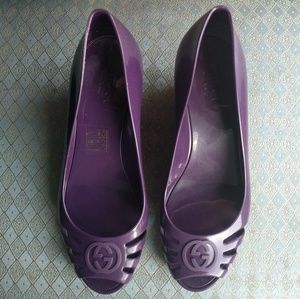Gucci Violet Marola Peep Toe Jelly Wedge