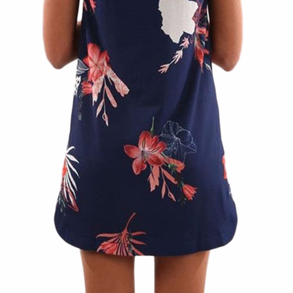 Blooming Red Flower Print Navy Sleeveless Dress - Picture 6 of 6