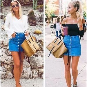 button down denim skirt