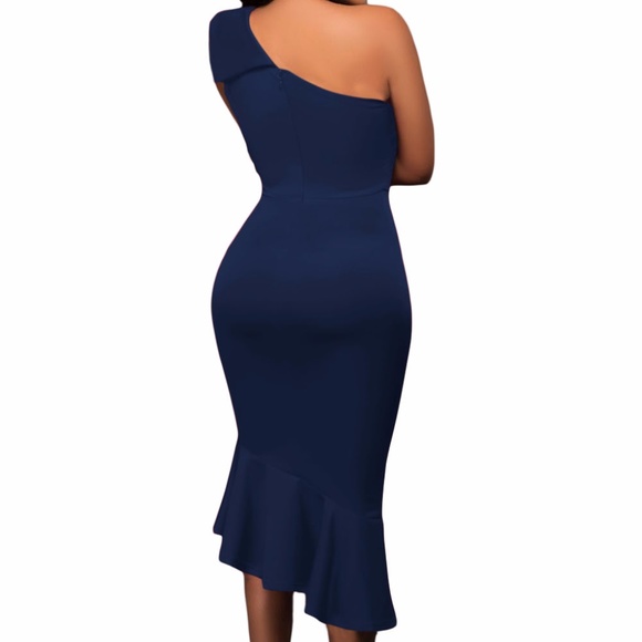 Royal Blue Single Shoulder Ruffle Party Dress - Picture 6 of 6