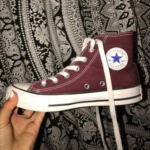 burgundy high top converse