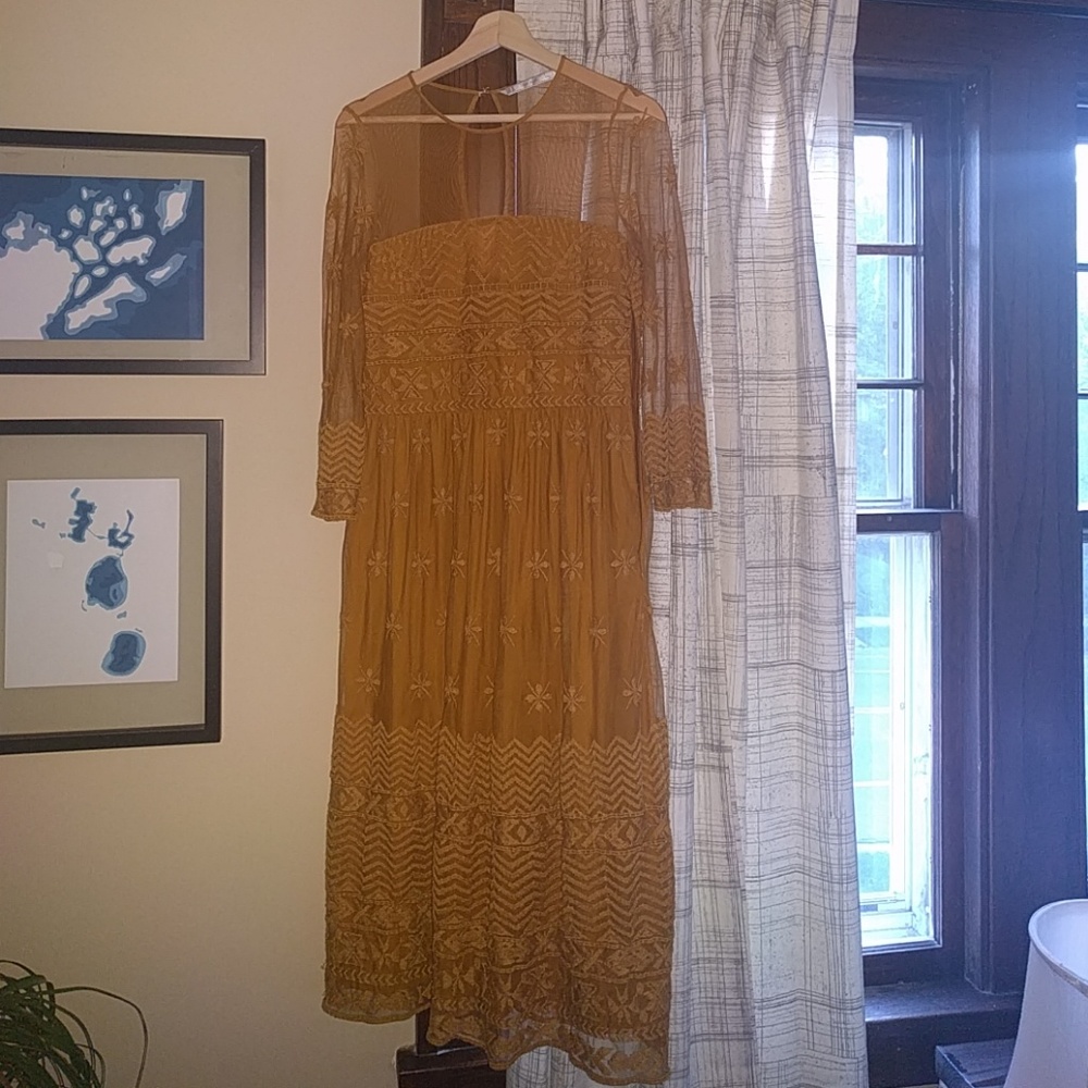 Gorgeous mustard lace midi dress
