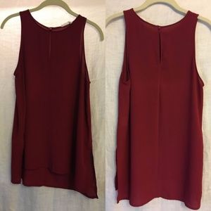 Lush Cranberry Sleeveless hi-lo top w/ button back