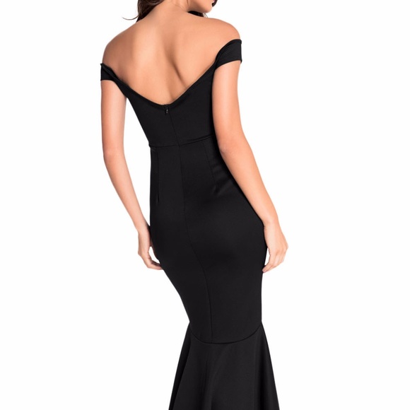 Black Off-shoulder Mermaid Jersey Evening Dress - Picture 4 of 8