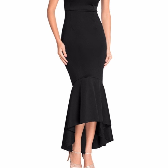 Black Off-shoulder Mermaid Jersey Evening Dress - Picture 3 of 8