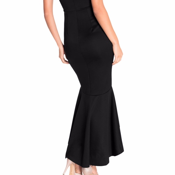 Black Off-shoulder Mermaid Jersey Evening Dress - Picture 5 of 8