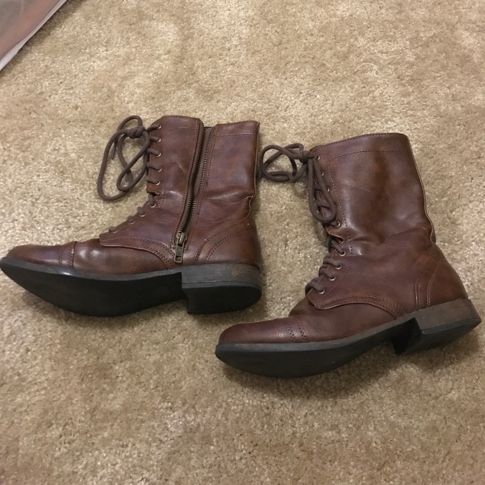 Brown combat boots