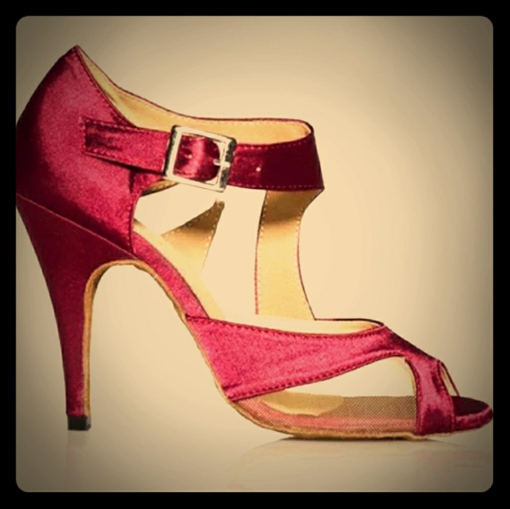 Deep Red Satin Ballroom Dancing Shoes