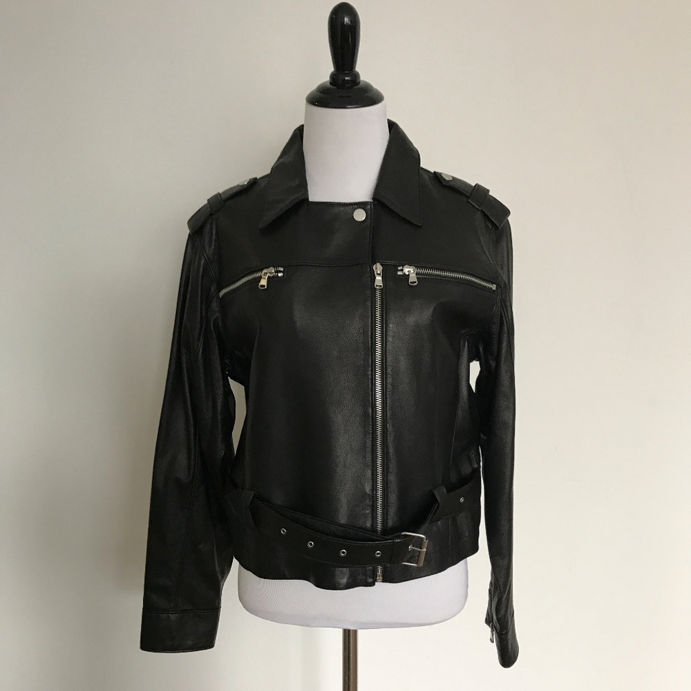 J Brand Black Leather Motor Jacket Size Small